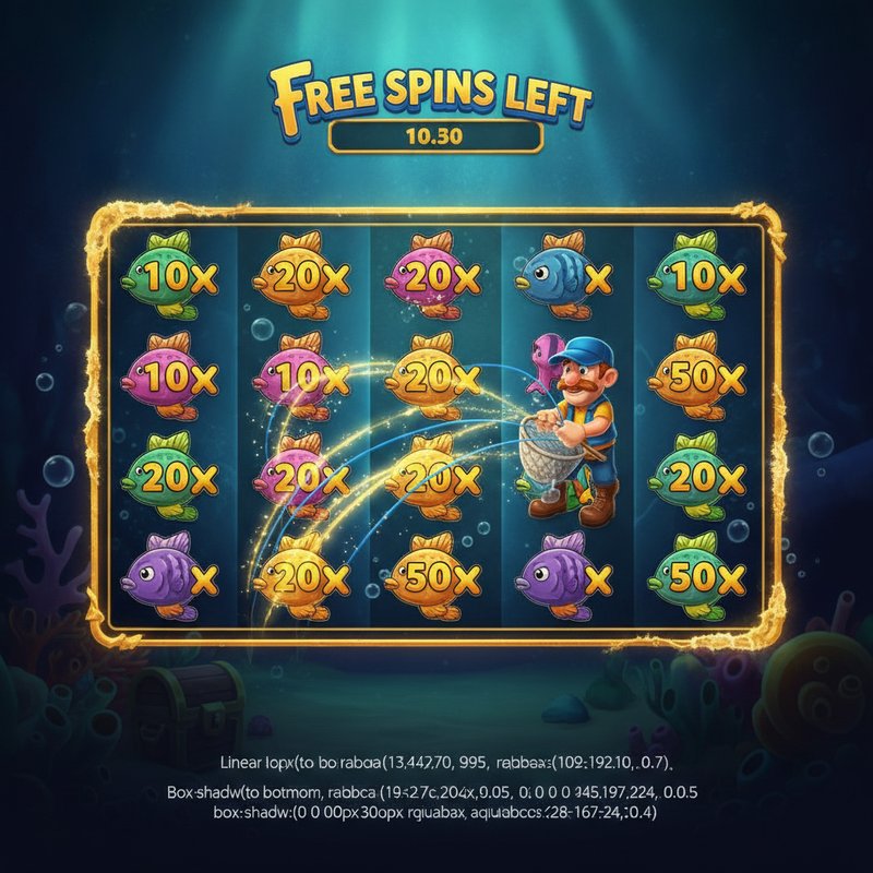 Fishin Frenzy free spins round with fisherman wild collecting fish prize values from the reels